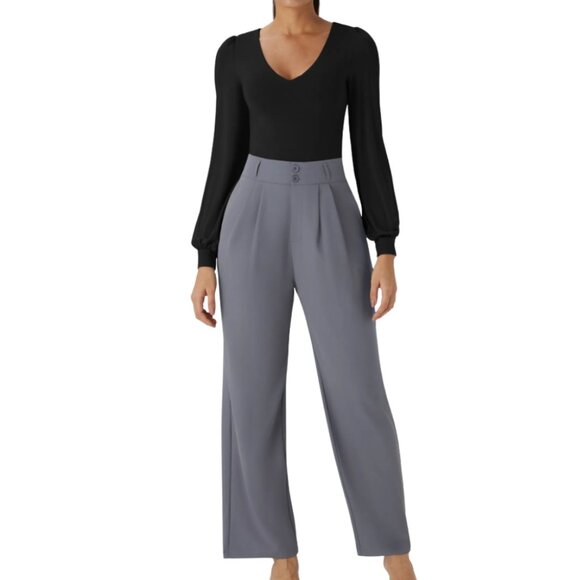 (NWT) Halara Women's V Neck Puff Sleeve Work Bodysuit Long Sleeve Black New - Picture 2 of 13